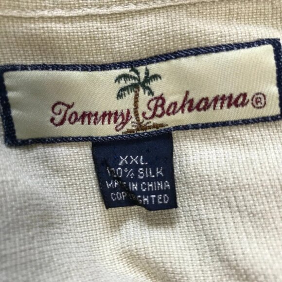 Tommy Bahama Shirt Mens XXL Beige Silk Embroidered Cigar Club Short Sleeves - Picture 6 of 9
